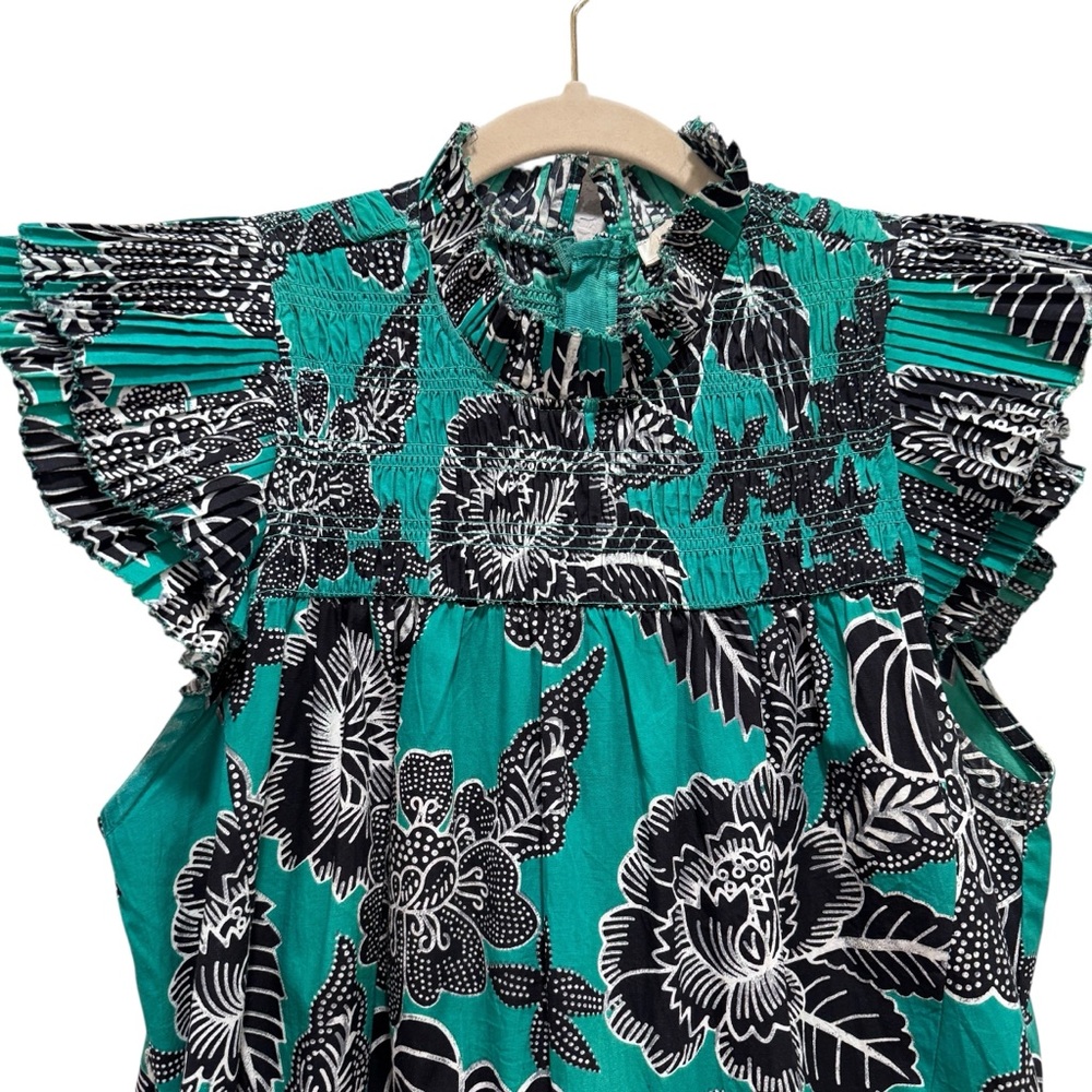 Love the Label Mini Dress Boho Floral Resortwear Preppy Green Black Sz S - Picture 3 of 16